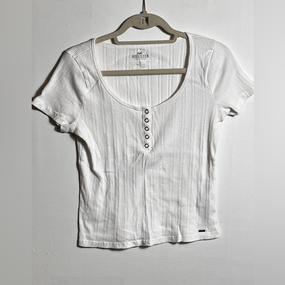 Hollister White Henley Short Sleeve Tee SZ Large